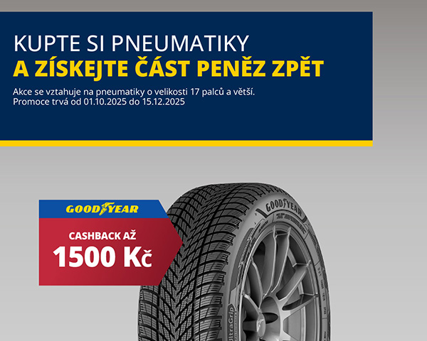 Kup si pneumatiky Goodyear a vrátíme ti peníze zpět na účet