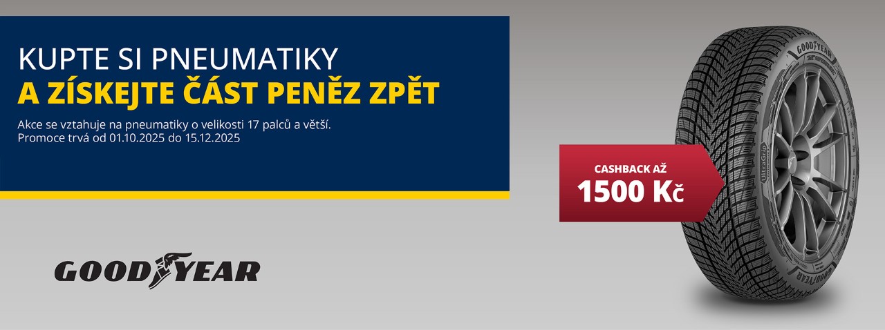 Získej zpět až 1.500 Kč Kup si pneumatiky Goodyear a vrátíme ti peníze zpět na účet